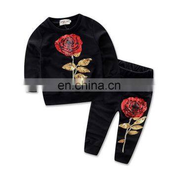Girls Sequins Flower Clothing Sets Kids Sportswear Embroidered Outfit T-shirt Pants 2PCS Tracksuits photo-3