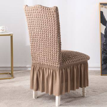 Stretch Seersucker Dining Chair Covers Chair Slipcovers With Ruffled Skirt Light Brown photo-2