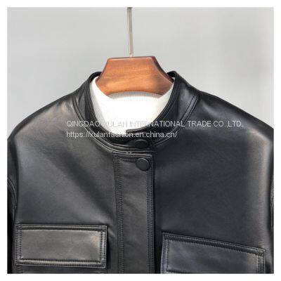 2021NEW FASHION LADIES' GENUINE SHEEPSKIN MOTORCYCLE LEATHER JACKET photo-4