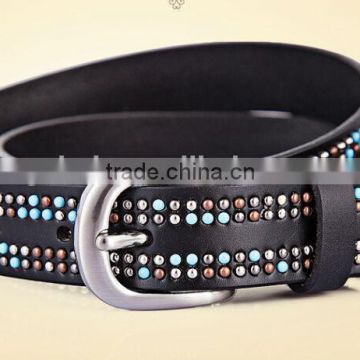 Fashion Unisex metal studded genuine leather belt in 28mm width of black col