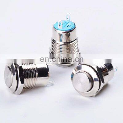 12MM Metal Stainless Stain Switch Latching Power Push Button Flat High Head 1NO momentary latching type 2PIN Car System Home use