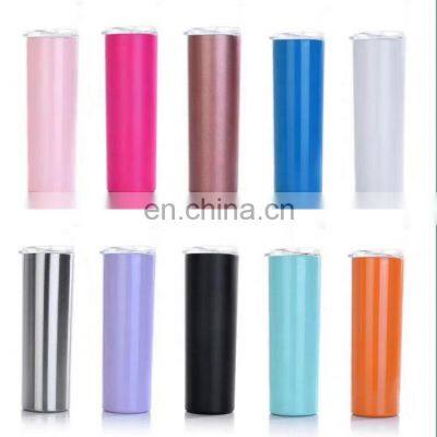 Double Wall 20oz Steel Skinny Tumbler Wholesale with Lid and Straw