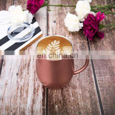 Rose Gold U-Shape 12oz Stainless Steel Coffee Cup With Handle photo-2