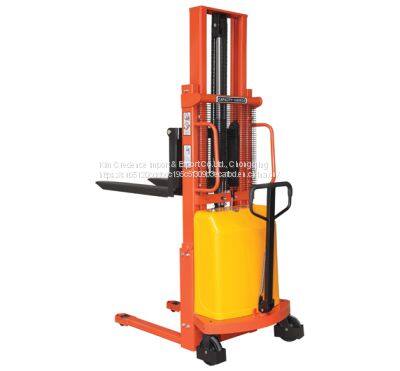 Semi-electric stacker with Portable Self Lift Ability Fork Stacker Hydraulic Truck