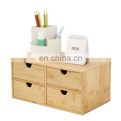 Bamboo Desk Organizer - Mini Bamboo Desk Drawer Tabletop Cosmetic Storage Organization for Office or Home (4 Drawer)