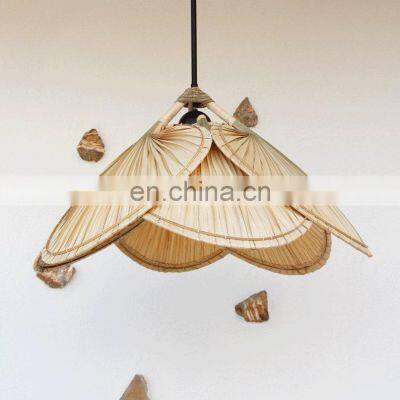 Unique Natural Palm Chandelier Lampshade Bamboo Hanging Lamp Natural Woven Boho Rustic Lamp