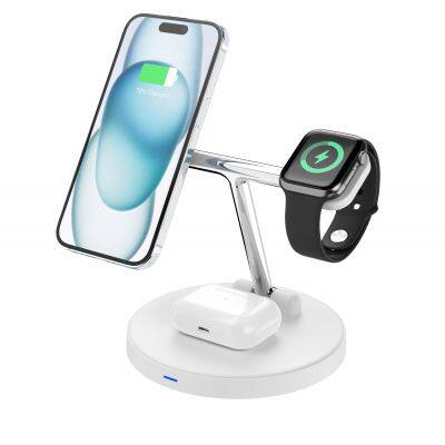 Foldable magnetic charger stand mobile phone headphone watch 3 in 1 portable wireless fast charger