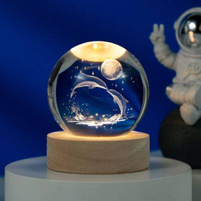 3d Solar System Crystal Engraving Ball With Colors Changing Led Night Light Table Lamp For Holiday Gifts