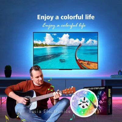 Smart 2m 5m 10m tira de luces LED RGB 5050 USB 5V control remoto Bluetooth y APP, sincronización con música, decoración para la sala de TV y el hogar, tira de luces LED