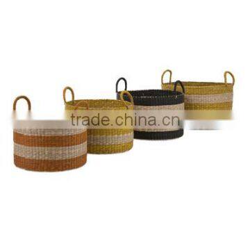 High quality best selling eco-friendly Striped seagrass baskets in four with multi color from Vietnam