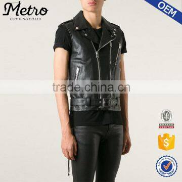 OEM western style mens black biker leather vest waistcoat