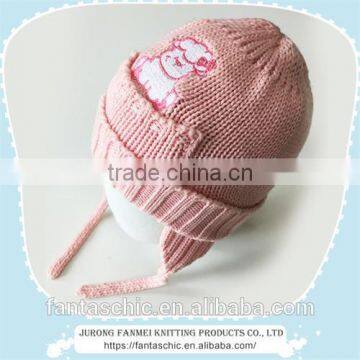 baby girl lovely acrylic earflap hat with emboridery pattern