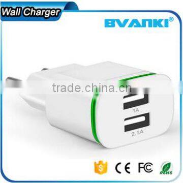 Universal 5V 2A EU AC Travel LED Light dual USB Wall Charger for iPhone 6 6S for Samsung Galaxy S5 S6 S7 Cell Phones Adapter