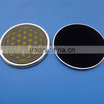 New Factory Creative Metal & PU Tea Cup Coaster, Custom Printed Logo Silver Coaster, Flower of Life