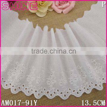 5.5" Cotton Lace Fabric,13.5cm Bleach White 100% Cotton Embroidery Lace with Flower Pattern Applique for Garnents Accessories