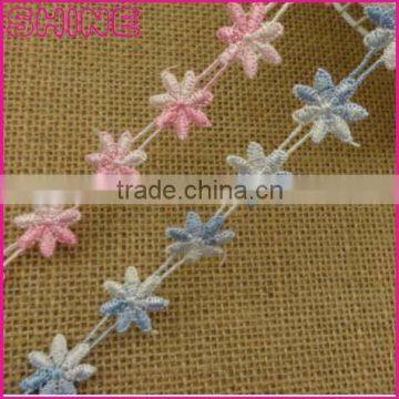 Water Soluble lace1.8" Flower Blue Pink Nylon Embroidery Kitted Slim Side Underwear Laces Fabric