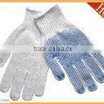 pvc dotted 7 gauge cotton gloves/ 100% bleach white polyester cotton gloves with one side PVC dots