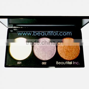 3 color high light eyeshadow, cosmetics wholesale glitter eye shadow pallette