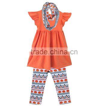 2016 wholesale halloween girl fall set pumpkin pattern leggings girls boutique outfits