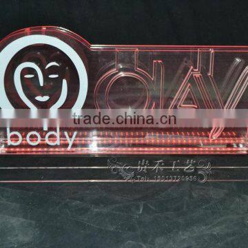 Acrylic LED Logo Display Stand Lucite Edge Lit Sign for Olay Brand Wine Immit Stand photo-3