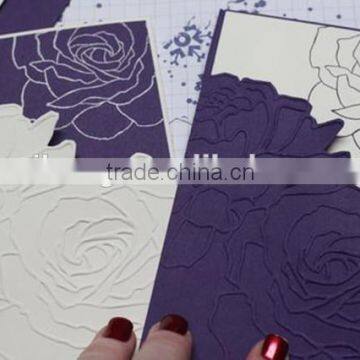 New Arrival Romantic Rose Style White & Purple Embossed Wedding Invitations photo-3