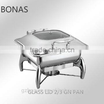 Delux stainless steel 2/3 GN PAN hydraulic induction chafing dish mechanical hinge chafer with glass lid