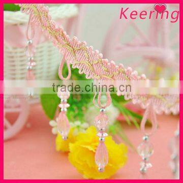 handmade pink beaded fancy tassel fringe for apparel WTP-1265