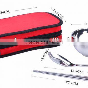 HIgh quality portable takeaway stainless steel travel cutlery set in pouch packing