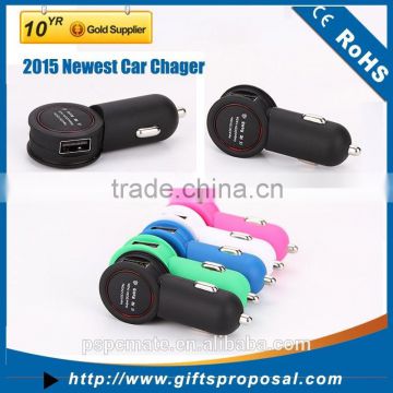 2015 Newest Dual USB port USB car charger 2A/5Vwith lighting up ring and customized logo