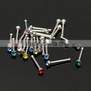 NR9119 Unusual I Shape Multicolor CZ Steel Nose Stud Piercing Jewelry Nose Ring