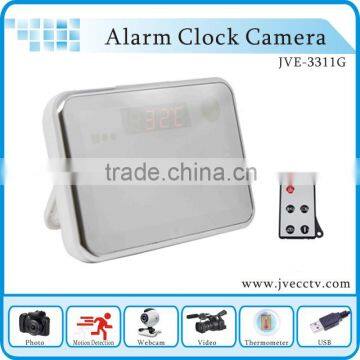 New Arrival Plane Mirror Alarm Clock Camera JVE-3311G,Remote Control/Video&Audio/Motion Detection Multi-Function Clock Camera