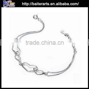 925 Sterling Silver Heart Shape Amethyst Box Chain Heart Bracelet photo-2