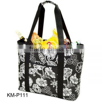 Zip Closure Flowered Pattern Snack Picnic Cooler Tote