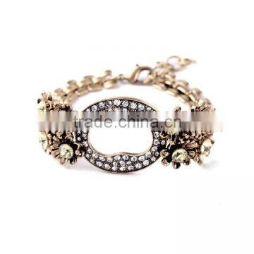 Zinc alloy vintage pave hollow statement bracelet , crystal pave bars bracelet