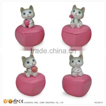 Custom Valentine Day Gifts 2016 Resin Cat Wholesale Trinket Box