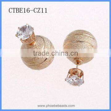 Women Trendy Jewelry Mix Design Gold Plated Matte Surface Clear Crystal Zircon Artificial Faux Diamond Stud Earrings CTBE16-CZ11 photo-2