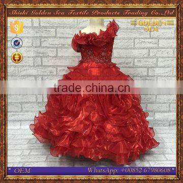 Hot selling organza custom red flower girl dresses