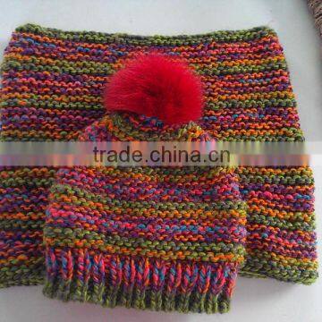 Ladies 100%Acrylic Iceland yarn Knitted Hat&Scarf Set