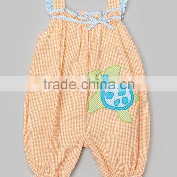 Boutique style outfit baby seersucker one piece bodysuit summer bubble turtle romper