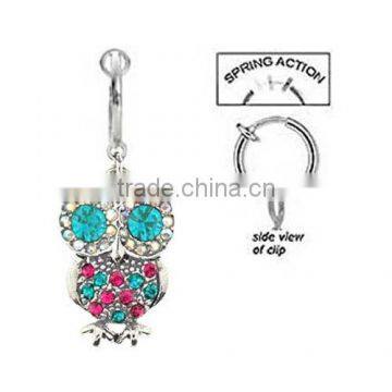 Fake Belly Navel Non Clip on Piercing Owl Belly Ring