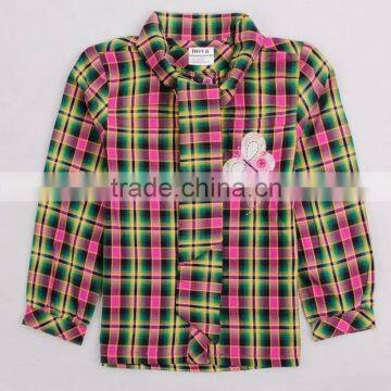 (F3942)2015 FGY 18M-6Y Branded fashion girl woven check shirt baby clothes with butterfly