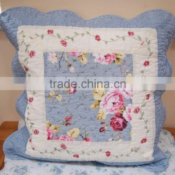 Shabby Chic Blue Floral Patchwork Cushion Covers Cotton 18"