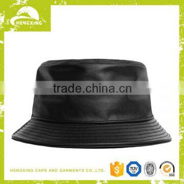 Sales Promotion Hat/Custom Black Leather Bucket Hat With String