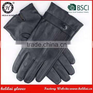 Good quality lambskin two lines leather gloves for men with leather strip in winter