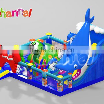 Specially giant shark designed inflatable obstacle course