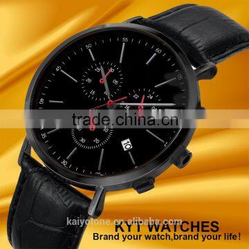2016 KYT brand your own logo 10atm water resistant 316L stainless steel cheap slim chronograph watch