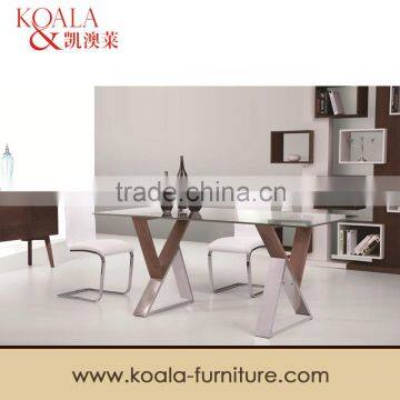 Dining Table,Stainless Steel and Wood Legs Design with Glass Top A287#