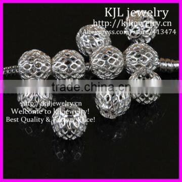 KJL-BD5322 Fashion Silver Plated Net Ball Spacer Big Hole Charm Beads Fit DIY European Bracelets 9x9mm