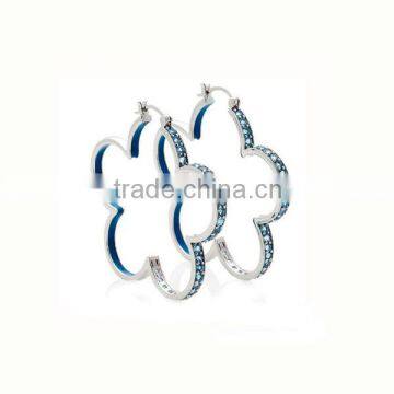 Latest fashion design star shaped hoop stainless steel fashion zircon earrings blue enamel jewelry wholesale (LE2320)