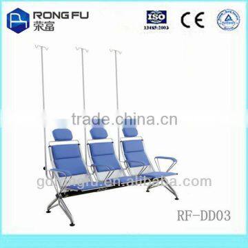 190L*73W*86H cm powder coated steel+pad hospital chair for transfusion(with infusion pole)